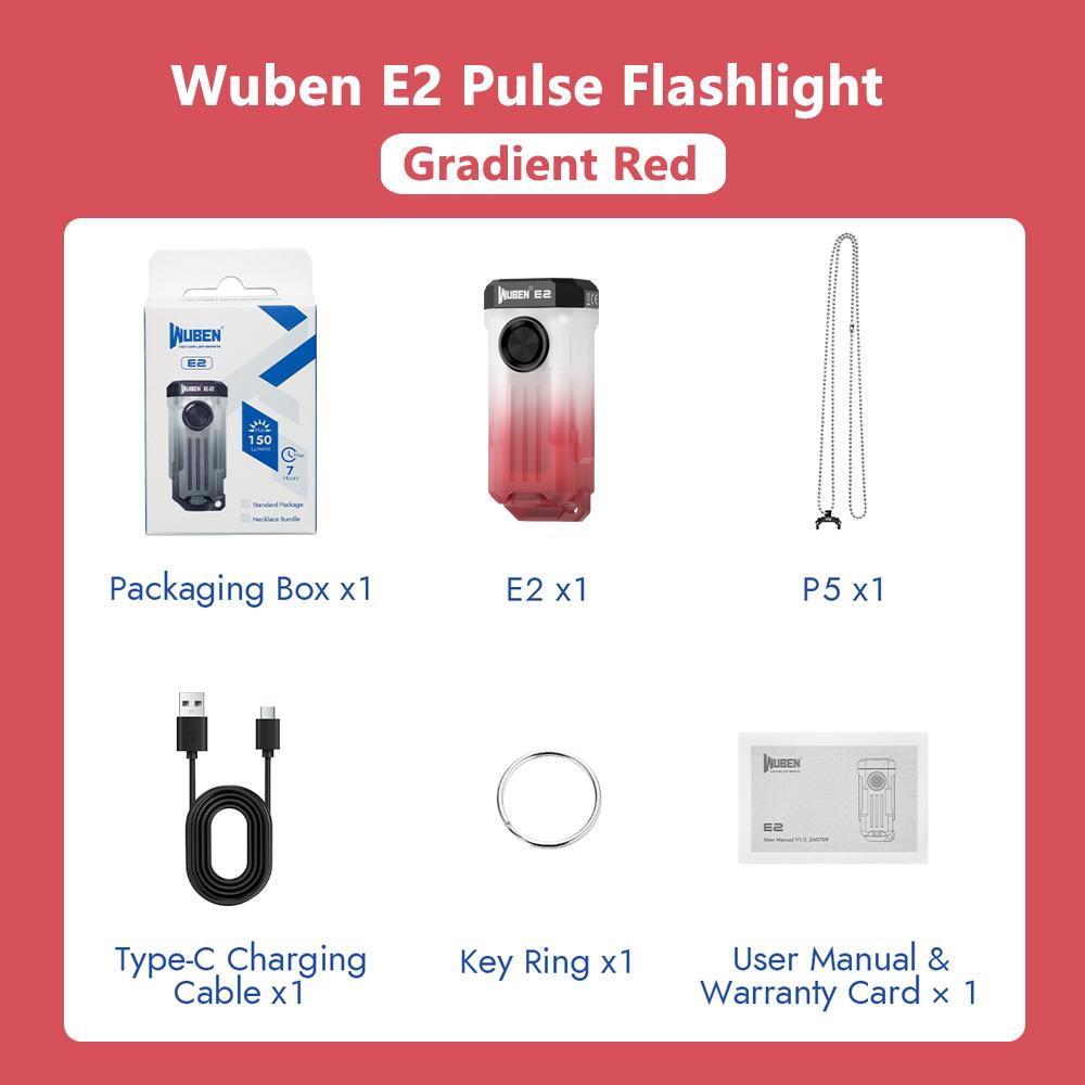 Wuben E2 EDC Flashlight Ultra Light Heartbeat Strobe Neck Torch Mini Rechargeable Keychain Flashlights IP66 Camping Pocket Light