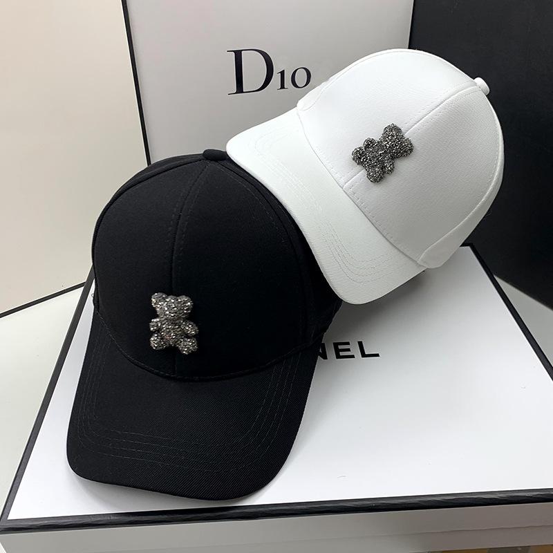 Sunscreen hat women's summer new fashion sun hat spring and autumn rhinestone bear baseball cap face cap