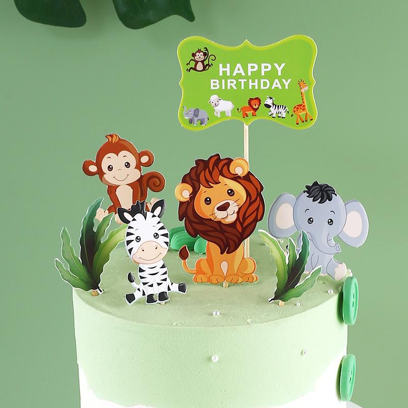 Jungle Animal Cupcake Decoration Cartoon Elephant Lion Giraffe Cake Decoration Wildlife Park Wild One Birthday Party Supplies