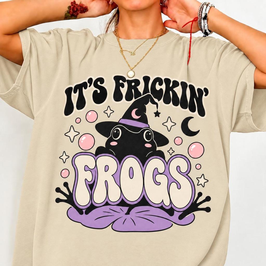 Custom It's Frickin' Frogs Shirt, Personalized Witchy Frog Halloween Tee, Cute Spooky Pastel Goth Gift