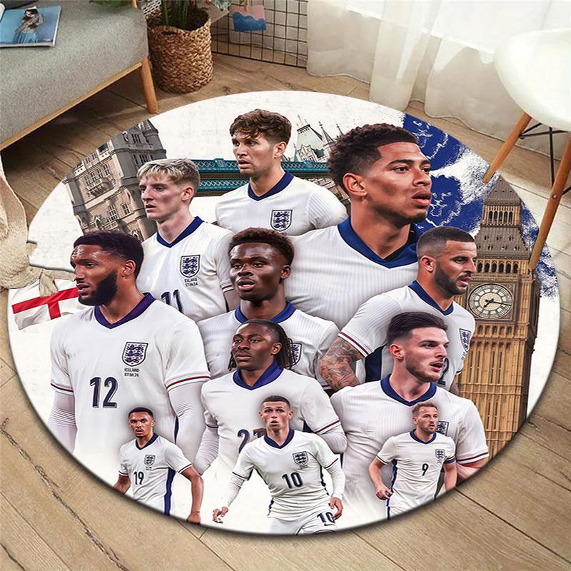 England National Football Team Round Area Rug,Carpet Rug for Living Room Bedroom Sofa Playroom Decor,Non-slip Floor Mat