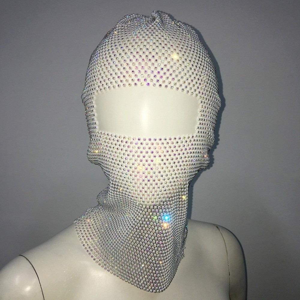 Elegant Zircon Rhinestone Mesh Veil Elastic Mesh Rhinestone Head Mask Y2K Headwrap Balaclava Hat Party