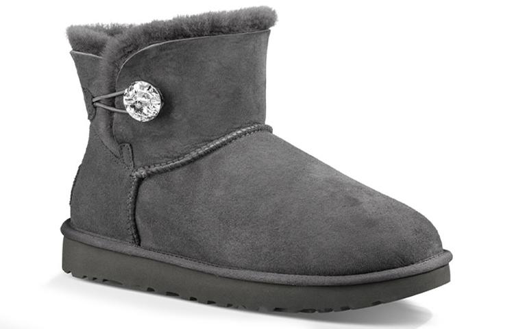 Женские кроссовки UGG Mini Bailey Button Bling Средней высоты На флисовой подкладке Серые Женские