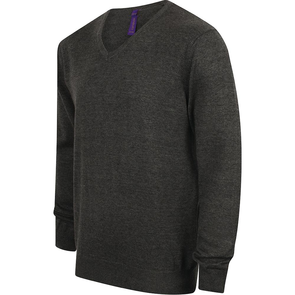 Henbury Mens 12 Gauge Fine Knit V-Neck Jumper / Sweatshirt