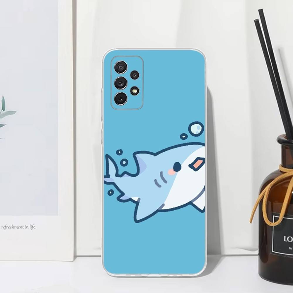 Милый мультяшный акула Чехол для телефона Samsung S30, S23, S21, S22, S20, Ultra, FE, Lite, S10, S9, S8, Plus, Прозрачный, Силиконовый чехол