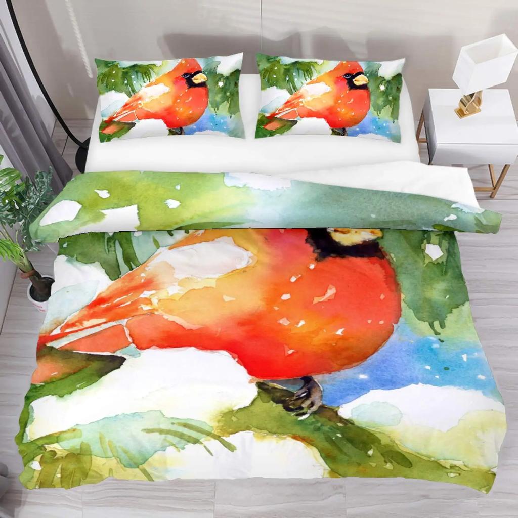 Cardinal Duvet Cover Set Red Bird Bedding Set For Child Youth Pine Tree Comforter Cover Animal Snow King Size Soft Quilt Cover