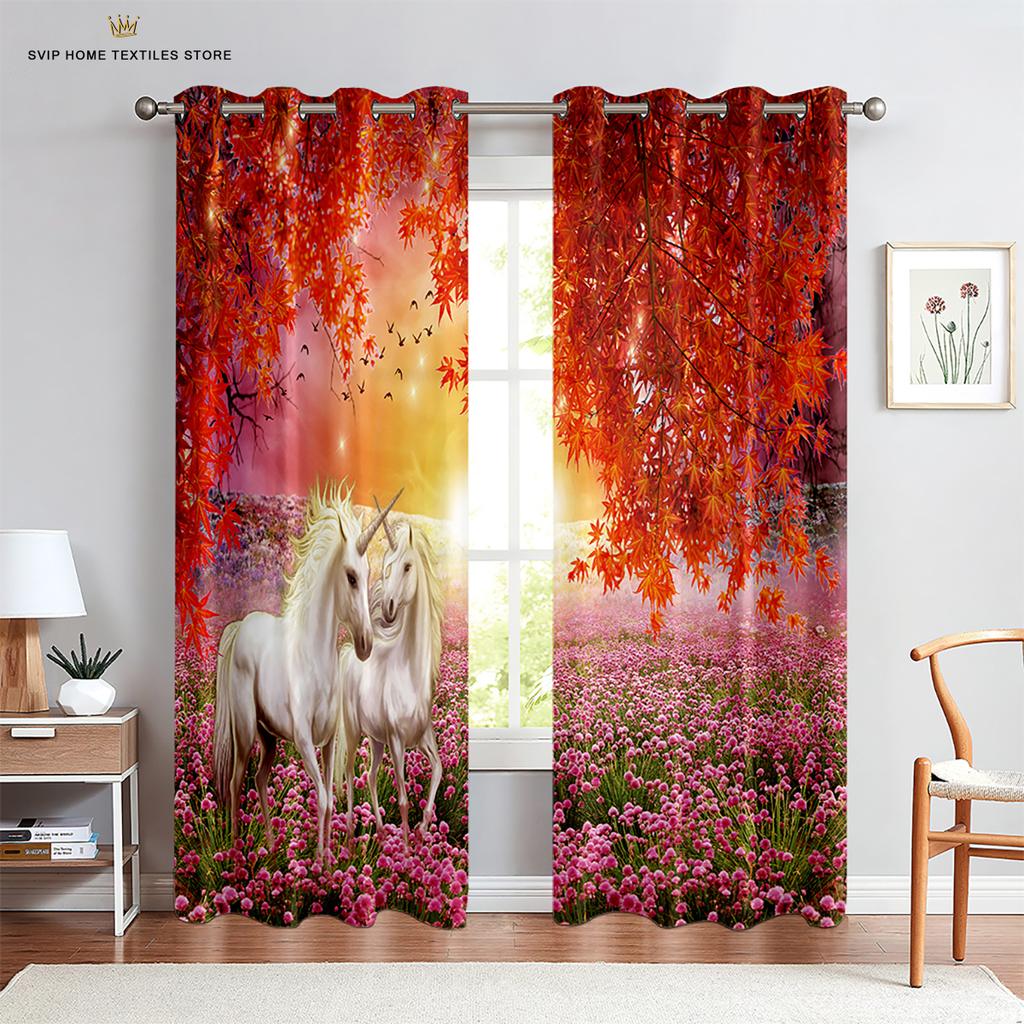 Cartoon Cute Unicorn Windows Curtains for Living Room Child Bedroom Window Treatment Blinds Kitchen Curtains
