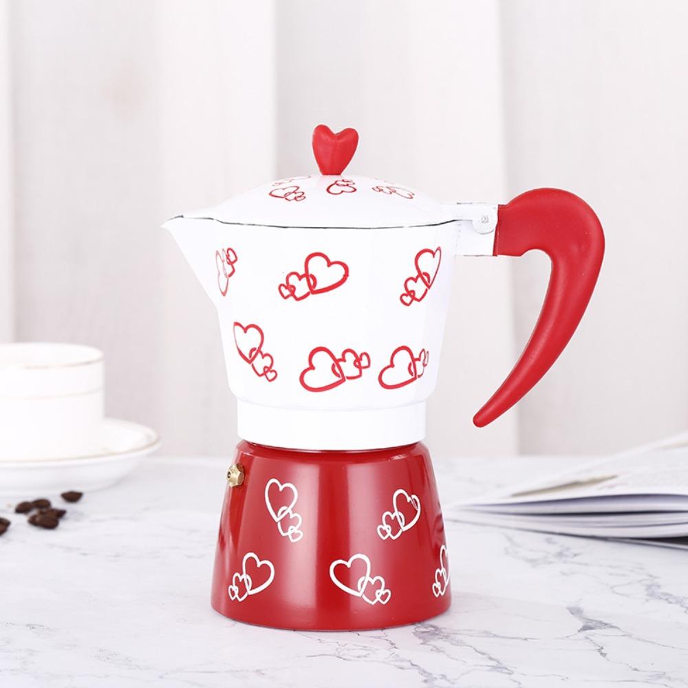 Octagonal Aluminum Mocha Pot Heart Pattern Coffee Maker Pot Household Espresso Coffee Kettle  Gift