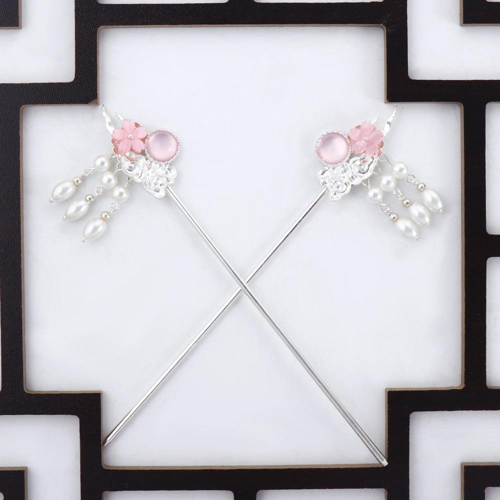 Crystal Bridal Ancient Style Chinese Hanfu Tassel Hairpin Pearl Hair Fork Flower Hair Sticks