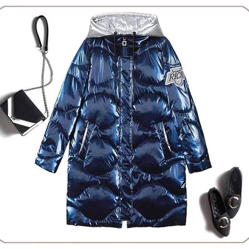 Женское зимнее корейское свободное стеганое пальто, теплая куртка-парка с воротником-стойкой, женская глянцевая куртка средней длины