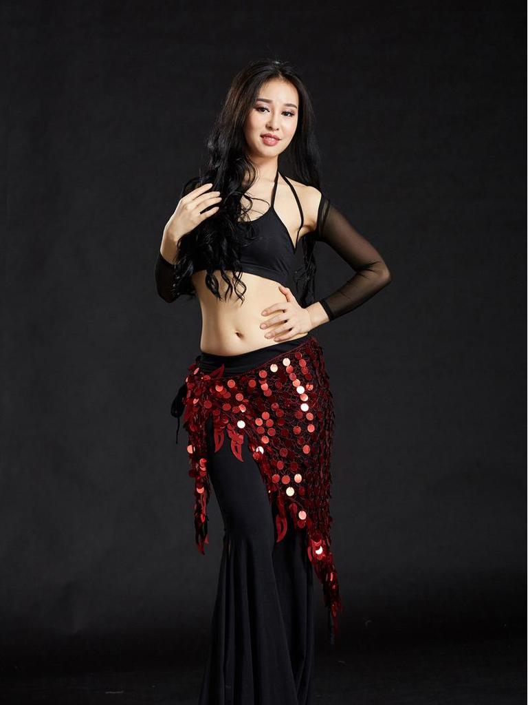 Mermaid Hip Scarf & Waist Chain Belly Dance Costume with Cymbals Triangle Shawl