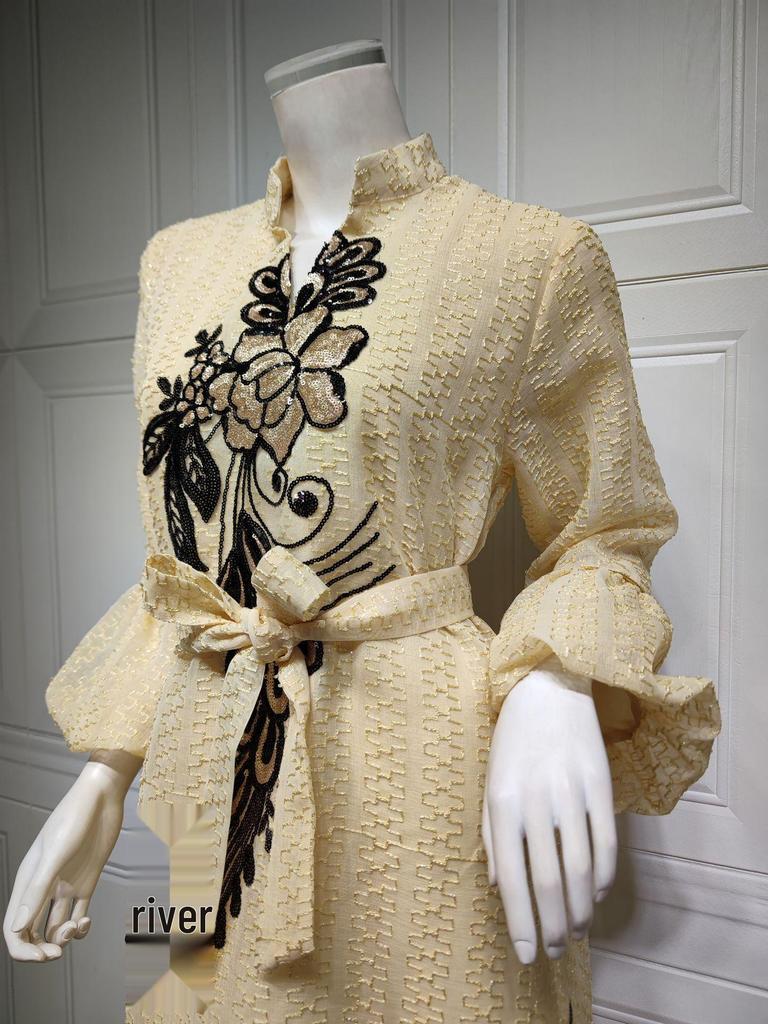 AB268 Кафтан с вышивкой пайетками: Элегантное длинное платье для женщин