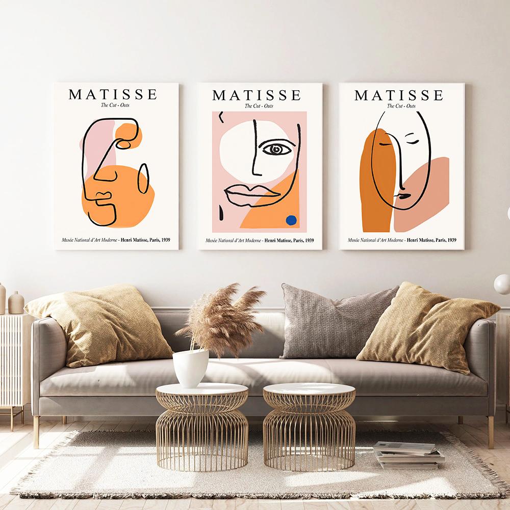 Matisse Geometry Wall Art Decor Poster Neutral Abstract Line Face Canvas Prints Modern Minimal Wall Pictures For Living Bed Room