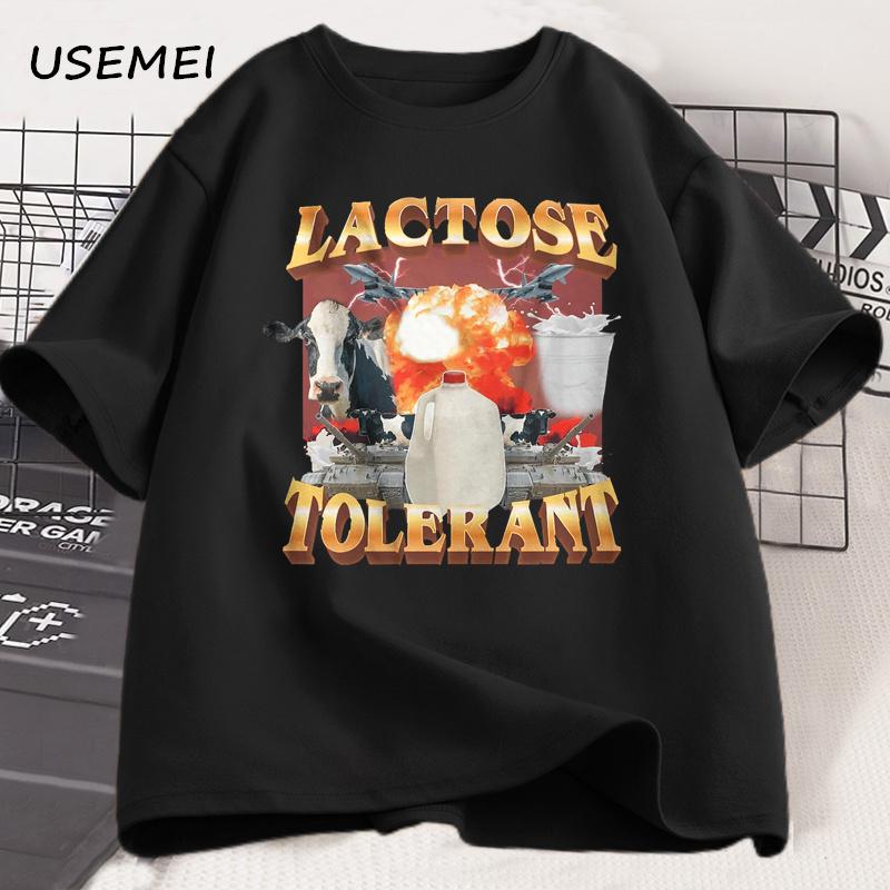 Lactose Tolerant Vintage Graphic Tshirt For Unisex Unisex Retro Milk 90s Funny T Shirts Y2k Clothes Unisex Baggy Tees Streetwear