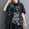2025 Plus Size New Women Basic Blouse Summer Loose Shirt Short Sleeve Casual Tops Tees Vintage Printing Shirt