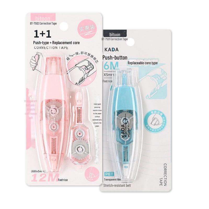 Корректирующая лента нажимного типа со сменным сердечником, прозрачная пленочная лента, BT-7051/7052, большая емкость