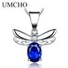 925 Sterling Silver 45CM Nano Sapphire Dragonfly Pendant Silver 925 with Zircon