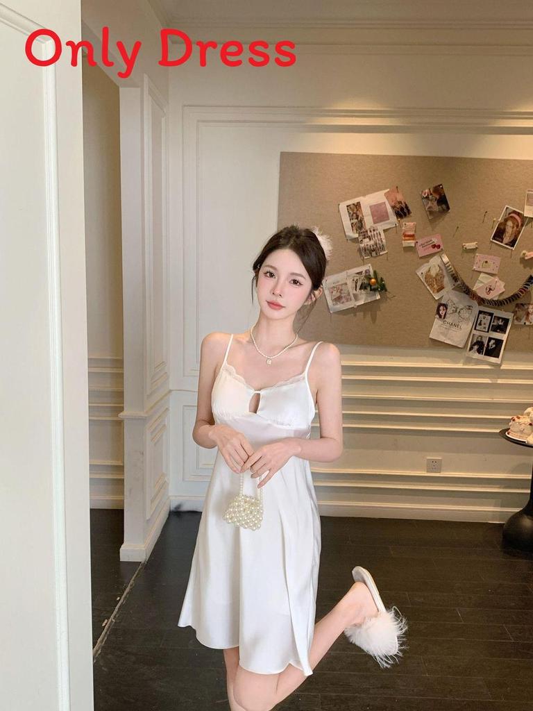Ice Silk Sleepwear Women Summer Sleeveless Nightdress With V Neck For Home Relaxation