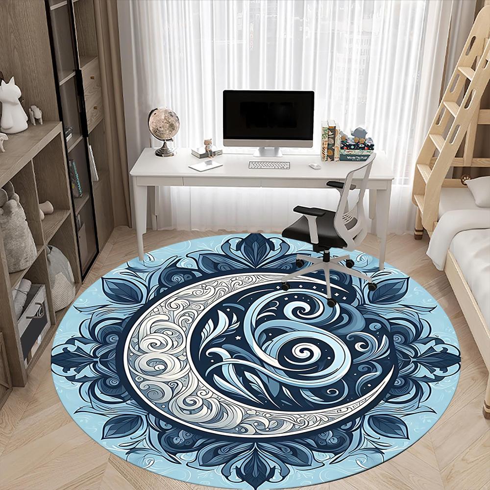 1pc Moon Swirls Office Round Area Rug,  Mat Suitable For Office, Under Office Chairs Bedroom Living Room Home Decor, Room Deco