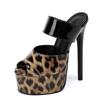 Liyke  Summer Fashion Runway Super High Platform Heels Party Stripper Slippers Sexy Leopard Print Peep Toe Shoes Women Mules