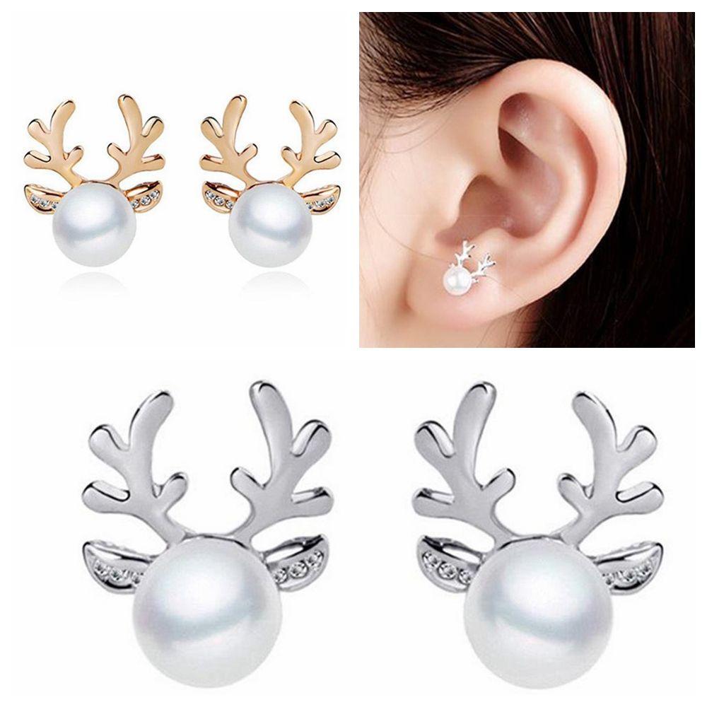 1 пара Аксессуары Вечеринка Рождественский подарок Жемчужные серьги-олени Рождественские украшения Серьги-гвоздики в виде северных оленей