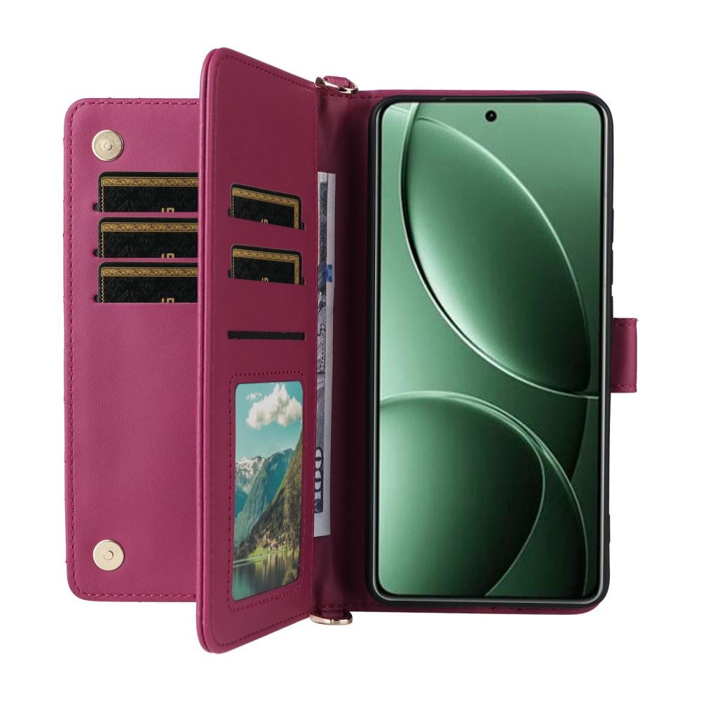 Flip Case for Xiaomi Poco F7 Pro, Crossbody Leather Wallet, Burgundy