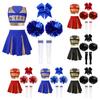 Kids Girls Cheerleading Dance Outfits Sleeveless V Neck Letter Print Crop Top Pleated Skirt Hair Tie Hand Flowers Striped Socks