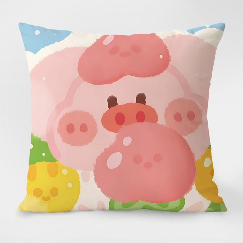 Cute Cartoon Pig Pattern Decorative Pillowcase Living Room Bedroom Square Cushion Pillowcase