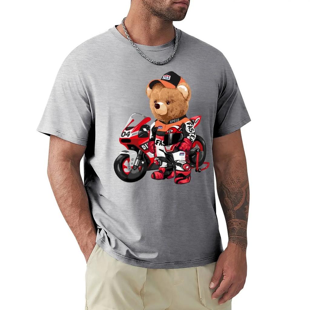 Костюм гонщика с плюшевым мишкой Speed Racer и футболка с мотоциклом Футболка с коротким рукавом Harajuku 100% хлопок Графика Футболка Топы