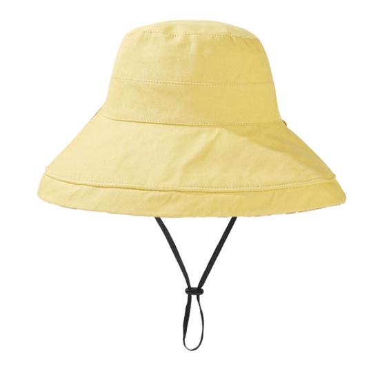 Women Summer Hat Windproof Strap Printed Large Brim Foldable Anti-UV Sun Protection Fisherman Cap Outdoor Sun Hat