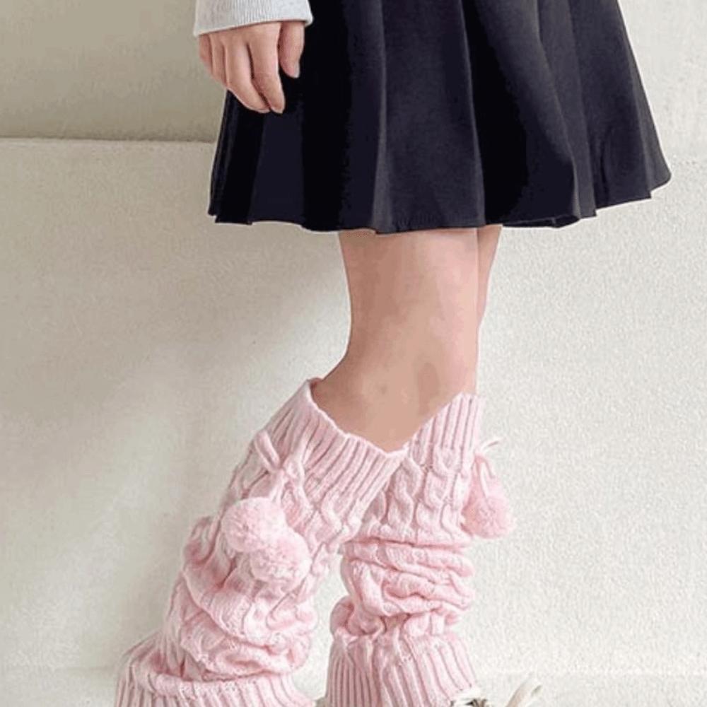 JK Knitted Leg Cover Balletcore Plush Ball Leg Socks Kawaii Children's Leg Warmers Baby