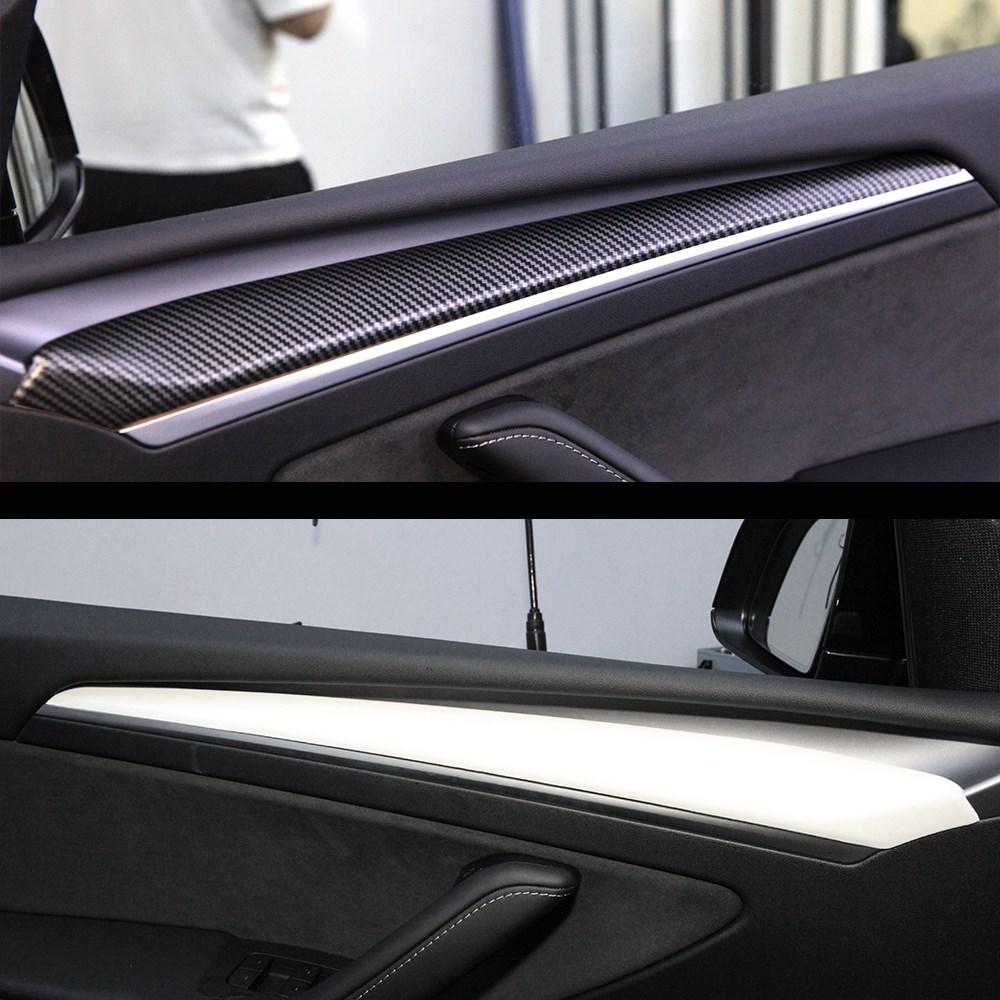 Heenvn For Tesla Model 3 2017-2023 Model Y 2021-2024 Carbon Fiber ABS Car Center Console Trim Door Side Dashboard Decor Cover