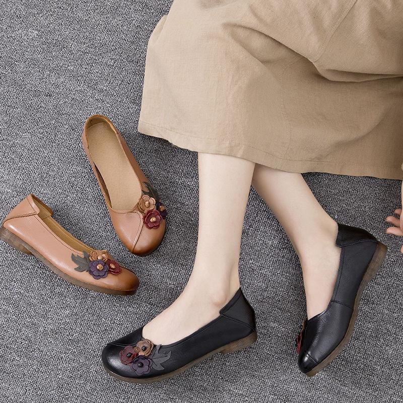 Женские туфли на плоской подошве, летние ретро-мокасины из натуральной кожи, мягкие оксфорды, повседневные туфли для мам, дышащие лоферы с цветочным принтом, Zapatos Mujer