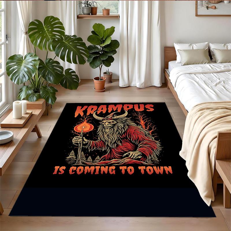 Anti‑Slip Crystal Velvet Floor Rug, Krampus Design Carpet for Indoor Living Bedroom Home Decoration
