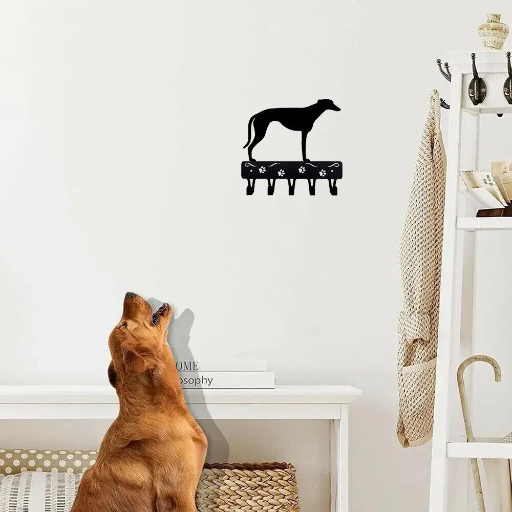 Greyhound Key Rack & Dog Leash Hanger - 9 Inch/6 Inch Metal Wall Art for Wall-mounted Hooks - Stylish Key Holder Artwork