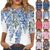 Women's Fashion Casual Round Neck 3/4 Sleeve Loose Printed T-Shirt Ladies Top