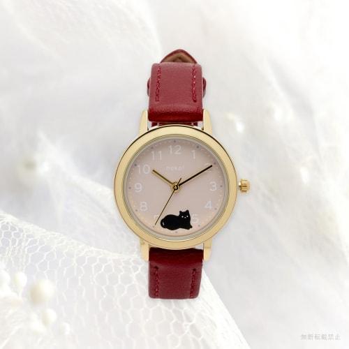 Fieldwork Women's Analog Watch with Leather Strap, Animal Watch, Soft and Round Cat Design, Red, JN035-5