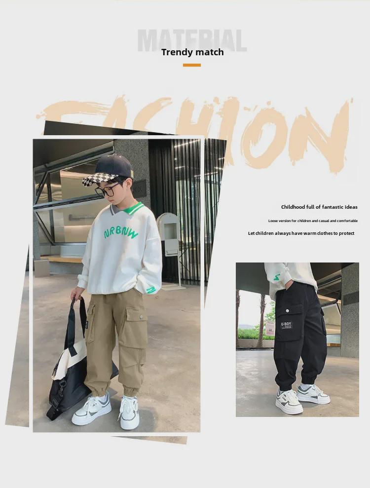 Повседневные брюки из чистого хлопка для мальчиков - Новая коллекция осень-зима 2023 года с бархатом - Для детей и подростков