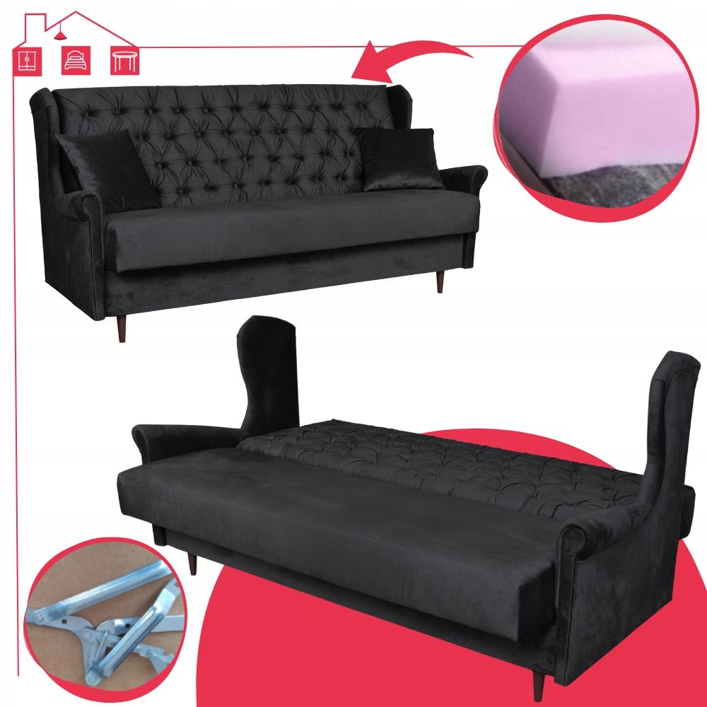 Wersalka 3 osobowa sofa z funkcją spania WELUR czarna GAJA Family Meble