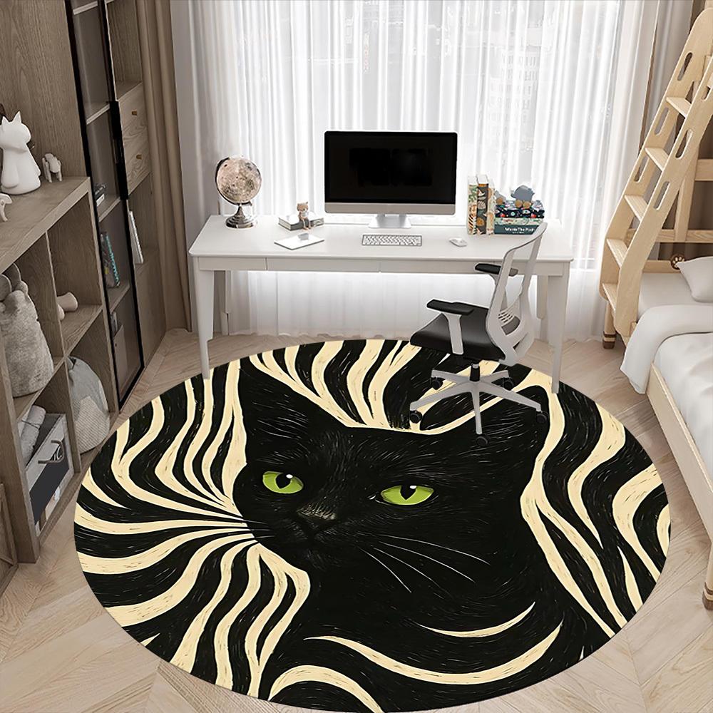 1 шт. Круглый ковер с рисунком зебры и кота для офиса, Коврик подходит для офиса, Под офисные стулья, Спальни, Гостиной, Домашнего декора, Декора комнаты