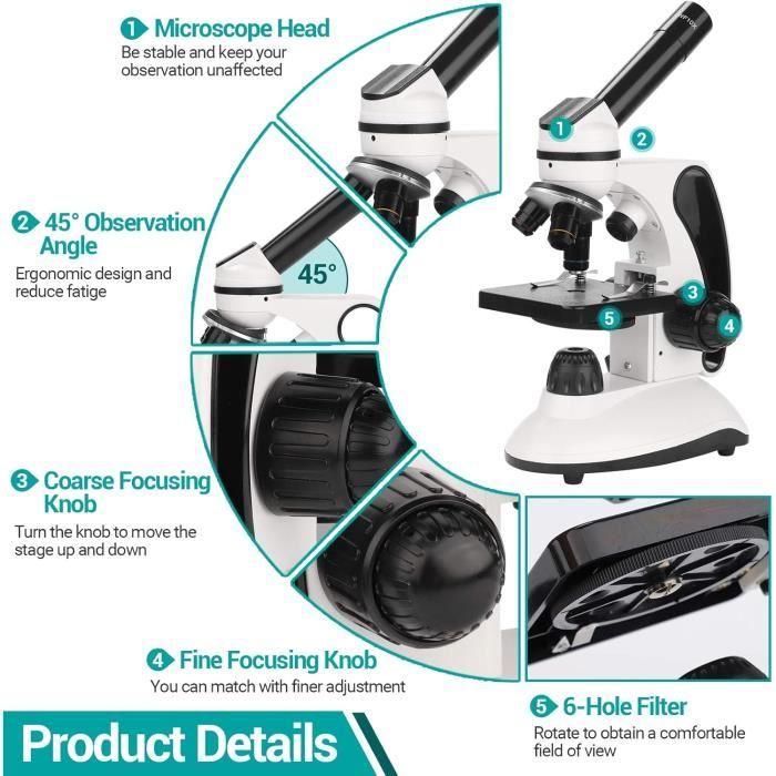 Microscope - hutact x-2 - grossissement 40x-2000x - éclairage led double - design professionnel en métal