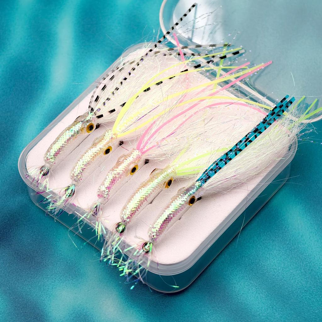 Slow Sinking 5pcs Fluorescent Brass Fly Fishing Lures with Rayon- Nymph, Scud, Bug Baits for Trout, Panfish & Ice Fishing