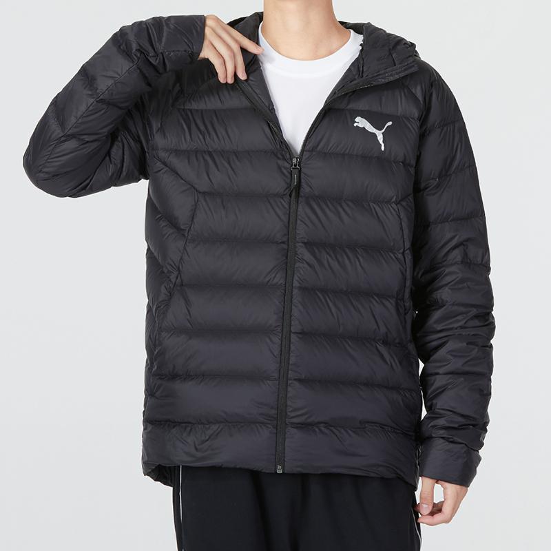 Puma Solid Color Logo Sport Casual Hooded Lightweight Down Jacket Men Outerwear Black 672911-01