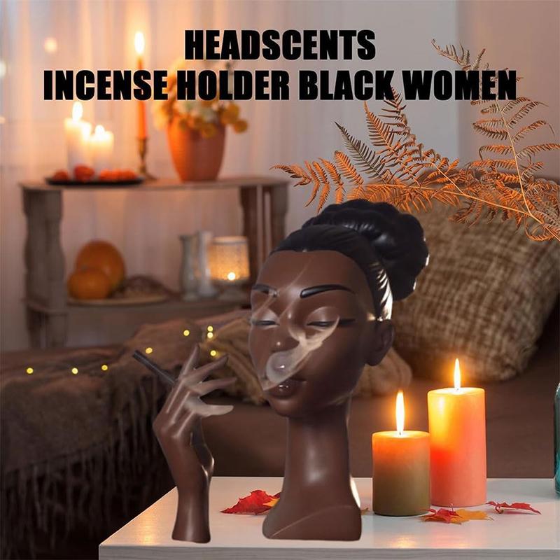Black Woman Head Incense Burner Handmade Incense Holder Decorative Airflow Incense Burner Statue Art Decor For Aromatherapy