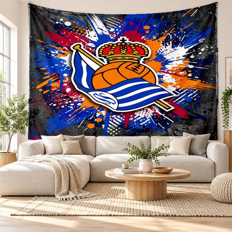 Real Sociedad FC Wall Tapestry, Soft Fabric Wall Hanging, Decorative Backdrop For Bedroom Home Wall Art