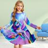 Повседневное платье для девочек с 3D-принтом, красочным граффити и единорогом, круглым вырезом и длинными рукавами, детское платье принцессы