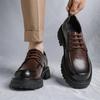 Мужские туфли из кожи с круглым носком и толстой подошвой. Модные туфли в британском стиле для свадьбы, вечеринки, отдыха на природе, бизнеса, высокие кожаные туфли.