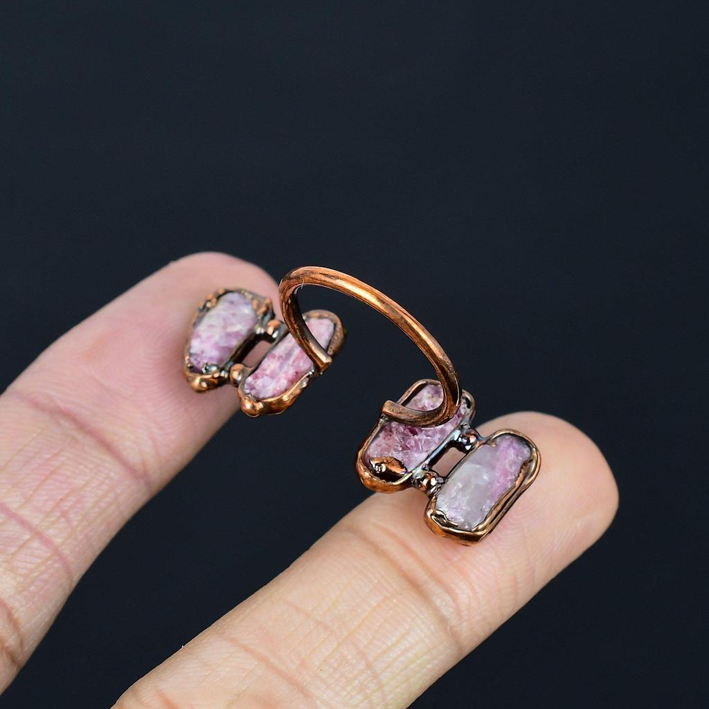 Кольцо из розового тулита ручной работы, кольцо из электроформованной меди, антикварное украшение, регулируемое кольцо, подарок на помолвку