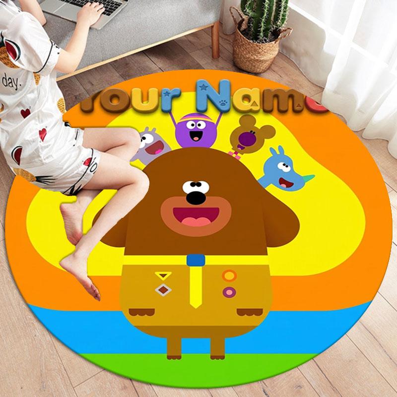 Hey Duggee Custom Name Round Area Rug,Carpet Rug for Living Room Bedroom Sofa Playroom Decor,Non-slip Floor Mat