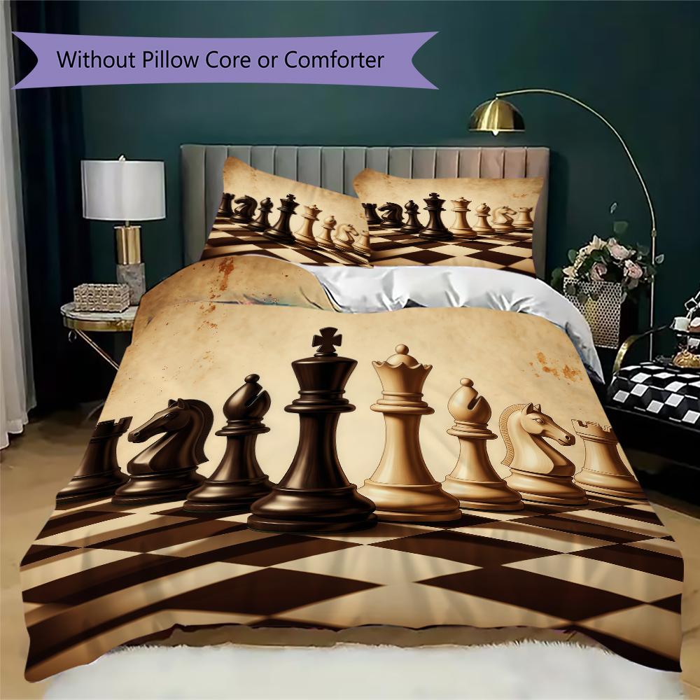 Chess Pattern Bedding uilt Set uilt Cover Pillowcase Home Decoration Birthday Gift (1 * duvet cover + 2 * pillowcase without core)